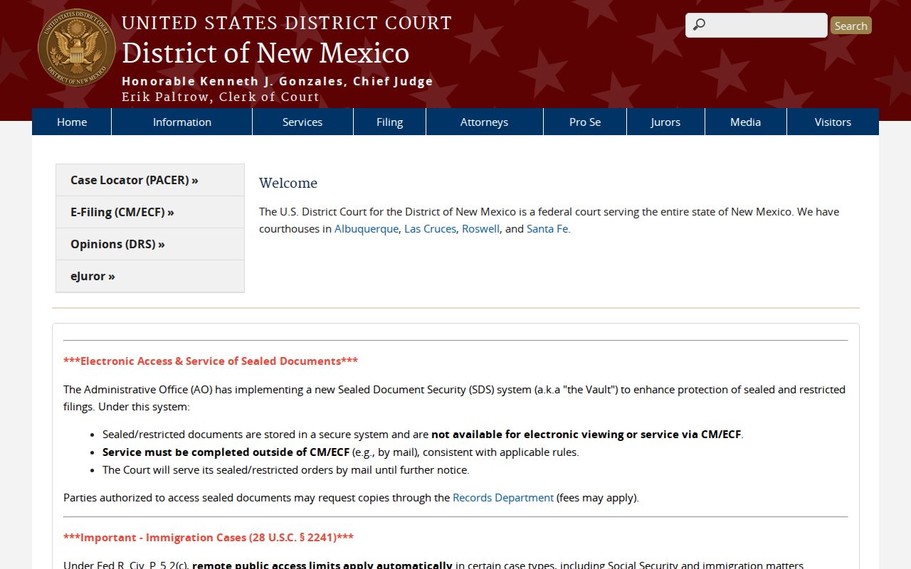 United States District Court for the District of New Mexico homepage