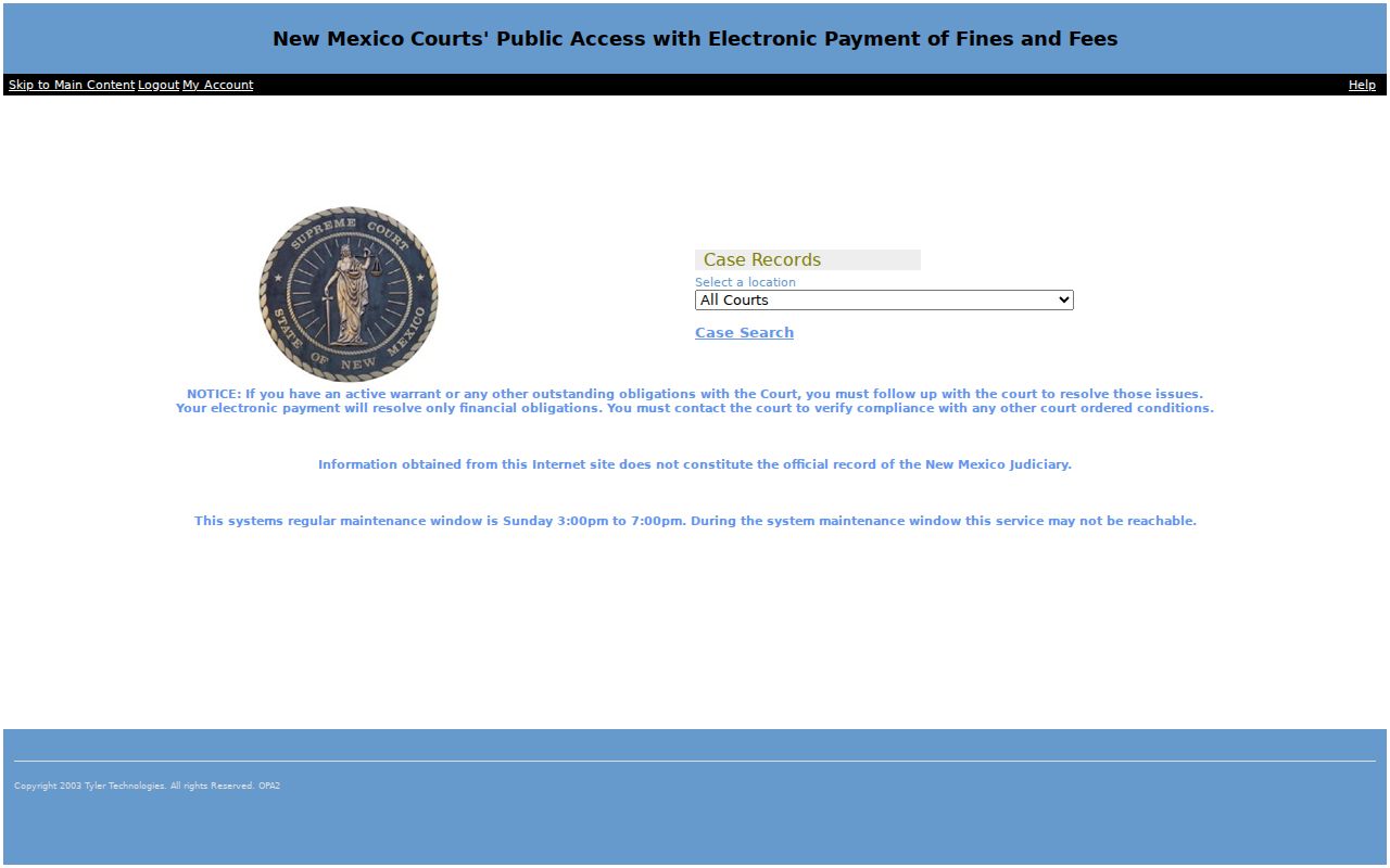 Sierra County criminal case search fields in New Mexico Case Lookup