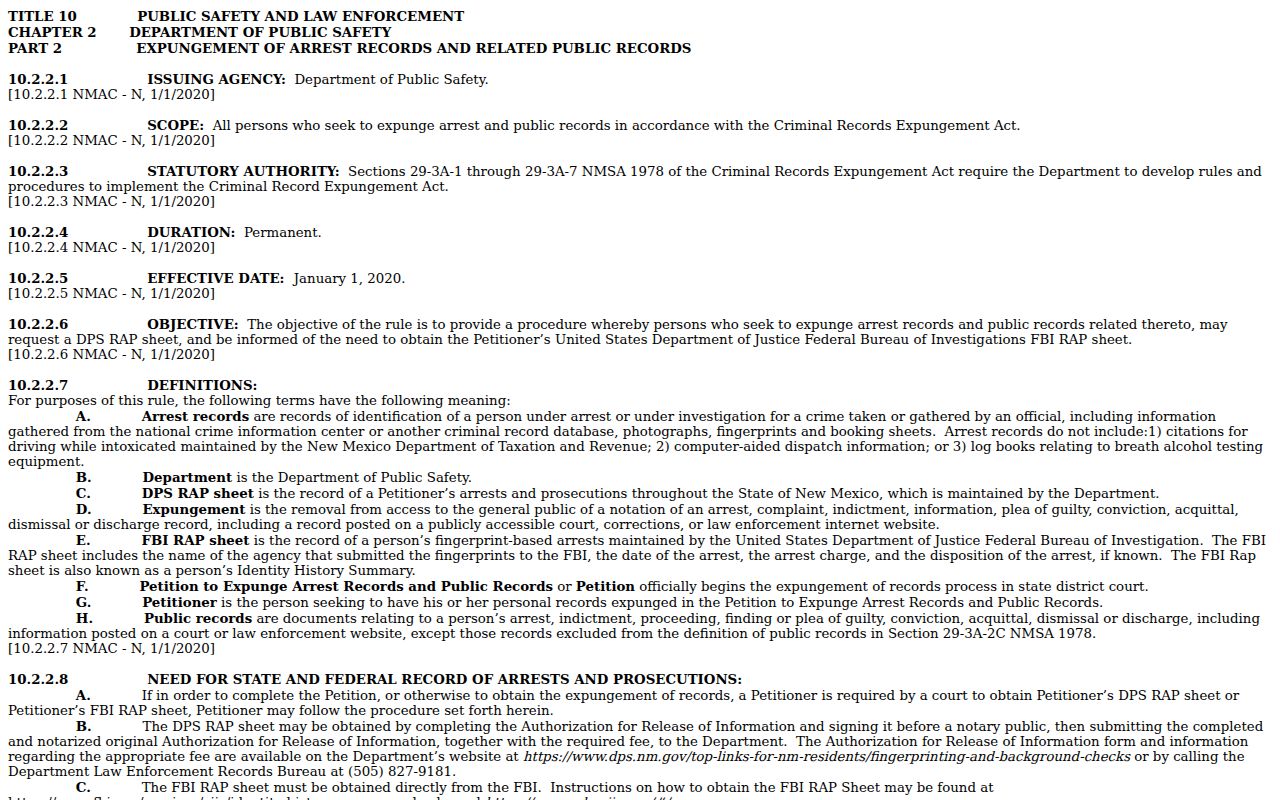 Sierra County sex offender check alongside the official NMDPS expungement rule