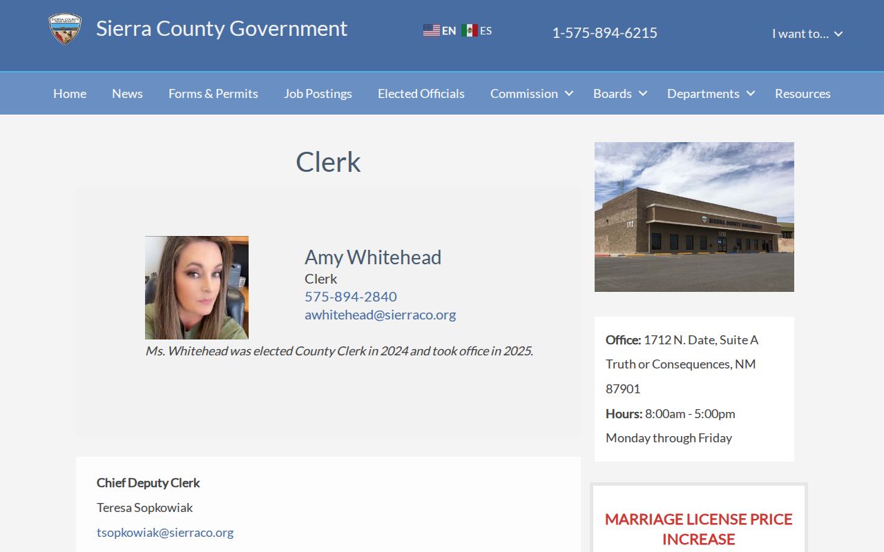 Williamsburg criminal history Sierra County Clerk records page